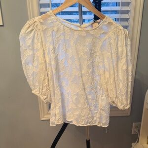 H&M Ivory Textured Puff-Sleeve Blouse